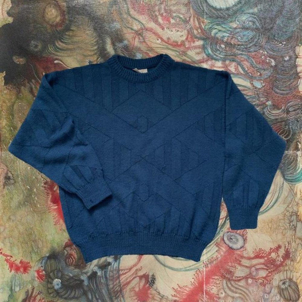 Vintage Mens Blue Knit Sweater